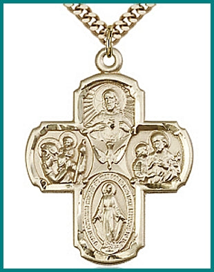 1-3/8" 4-Way Medal 14kt Gold Filled, Your Choice of Chain, # 2264