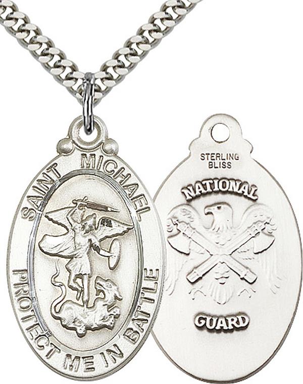 St. Michael / National Guard Medal, 1-1/8" tall, Sterling Silver, Your Choice of Chain, # 2266