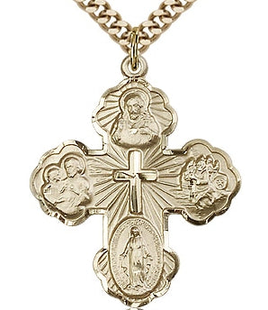 14kt Gold Filled Engraved Cross 4-Way Medal, Your choice of chain, # 2268