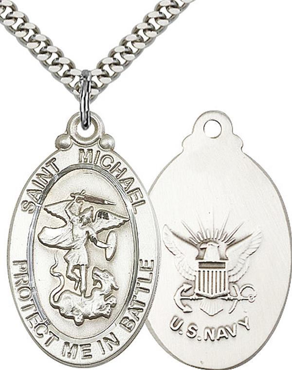 St. Michael / Navy Medal, 1-1/8" tall, Fine Pewter, Your Choice of Chain, # 2272