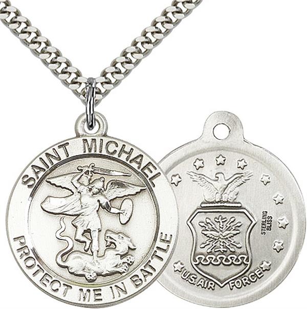 St. Michael / Air Force Medal, 1" dia., Sterling Silver, Your Choice of Chain, # 2274