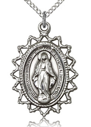 1" Pierced - Border Miraculous Sterling Silver, Your Choice of Chain # 2276