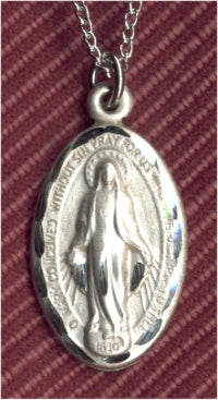 Miraculous Medal And Chain In Pewter, 7/8"x1/2", Your Choice of Chain # 2277pw