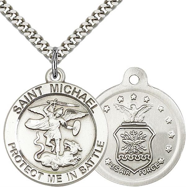 St. Michael / Air Force Medal, 1" dia., Fine Pewter, Your Choice of Chain, # 2278