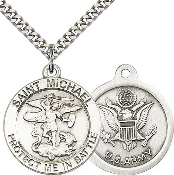St. Michael / Army Medal, 1" dia., Fine Pewter, Your Choice of Chain, # 2282