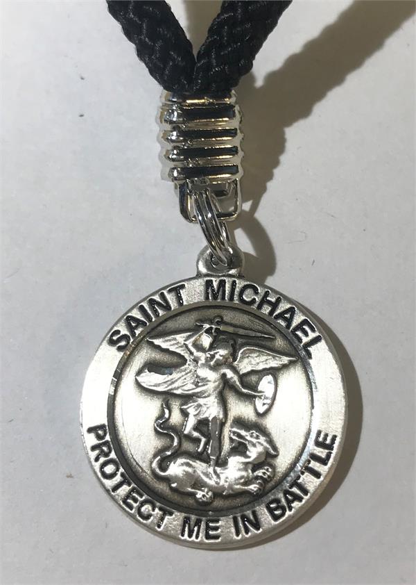St. Michael / National Guard Medal, 1" dia., Sterling Silver, 24" Black Cord, # 2291-sale|
