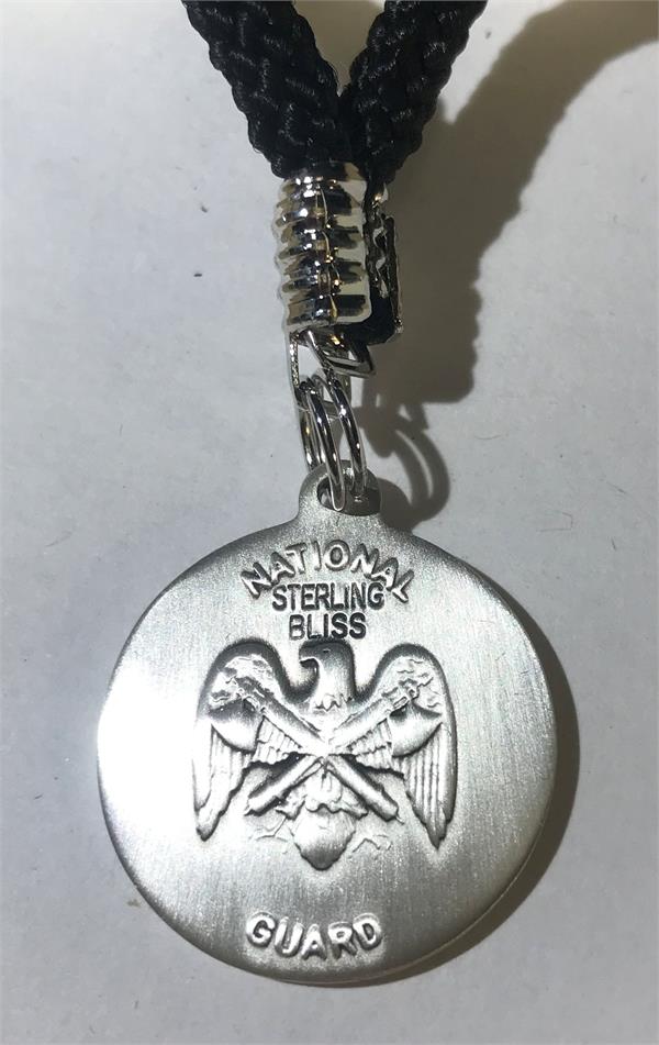 St. Michael / National Guard Medal, 1" dia., Sterling Silver, 24" Black Cord, # 2291-sale