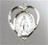 Miraculous Heart Medal Pierced 9/16" Sterling Silver, Your Choice of Chain # 22920