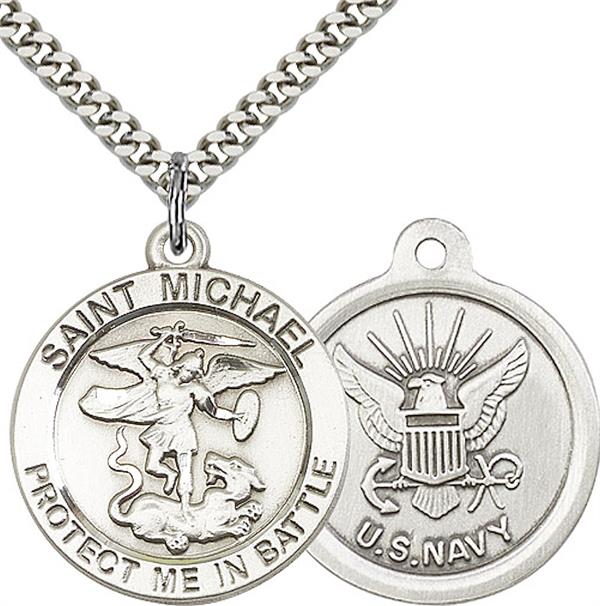 St. Michael / Navy Medal, 1" dia., Fine Pewter, Your Choice of Chain, # 2295