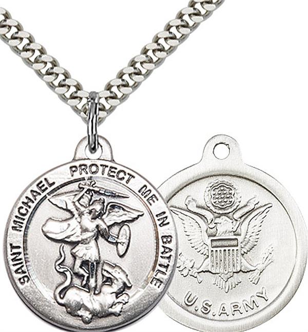St. Michael / Army Medal, Fine Pewter, 3/4" dia., Your Choice of Chain, # 2302