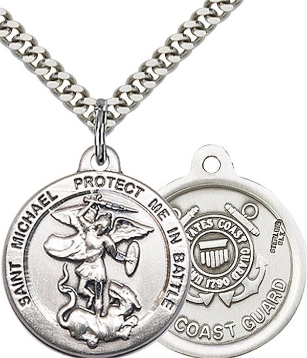 St. Michael / Coast Guard Medal, Sterling Silver, 3/4" dia., Your Choice of Chain, # 2303