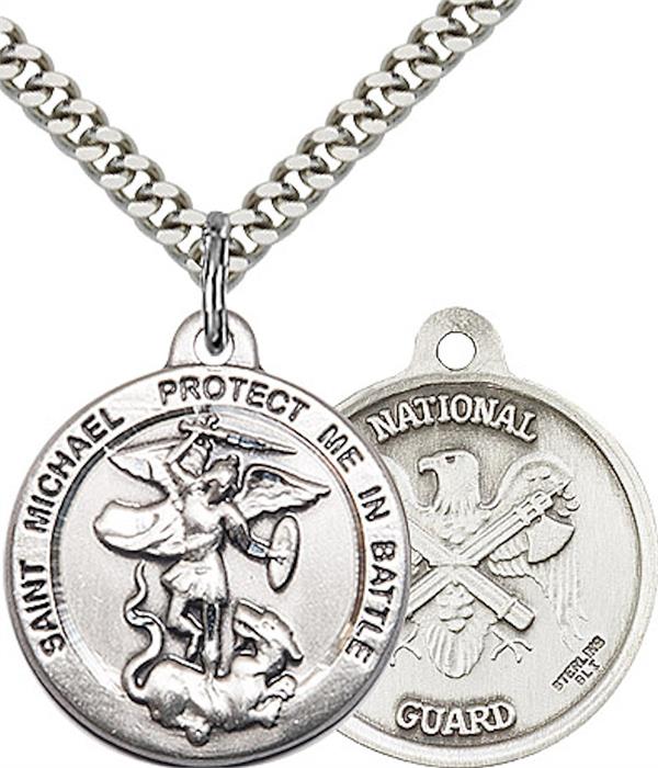 St. Michael / National Guard Medal, Sterling Silver, 3/4" dia., Your Choice of Chain, # 2307