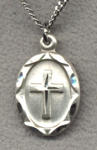 3/4" Oval Framed Cross Necklace, Sterling Silver, Your Choice of Chain, # 2308