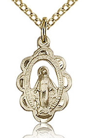 Miraculous Medal, Pierced, 5/8", 14kt Gold Filled, Your Choice of Chain # 2319