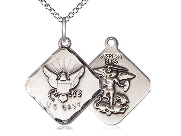 St. Michael / Navy Medal, Sterling Silver, 11/16" tall, Your Choice of Chain, # 2334