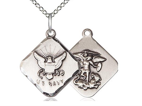 St. Michael / Navy Medal, Fine Pewter, 11/16" tall, Your Choice of Chain, # 2335