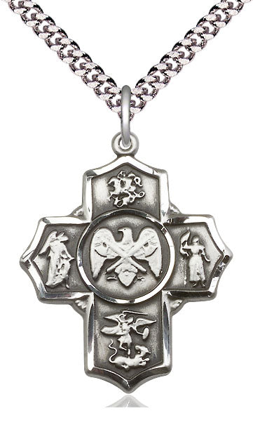 National Guard 4-Way Medal, Fine Pewter, 1-1/8", Your Choice of Chain, # 2340