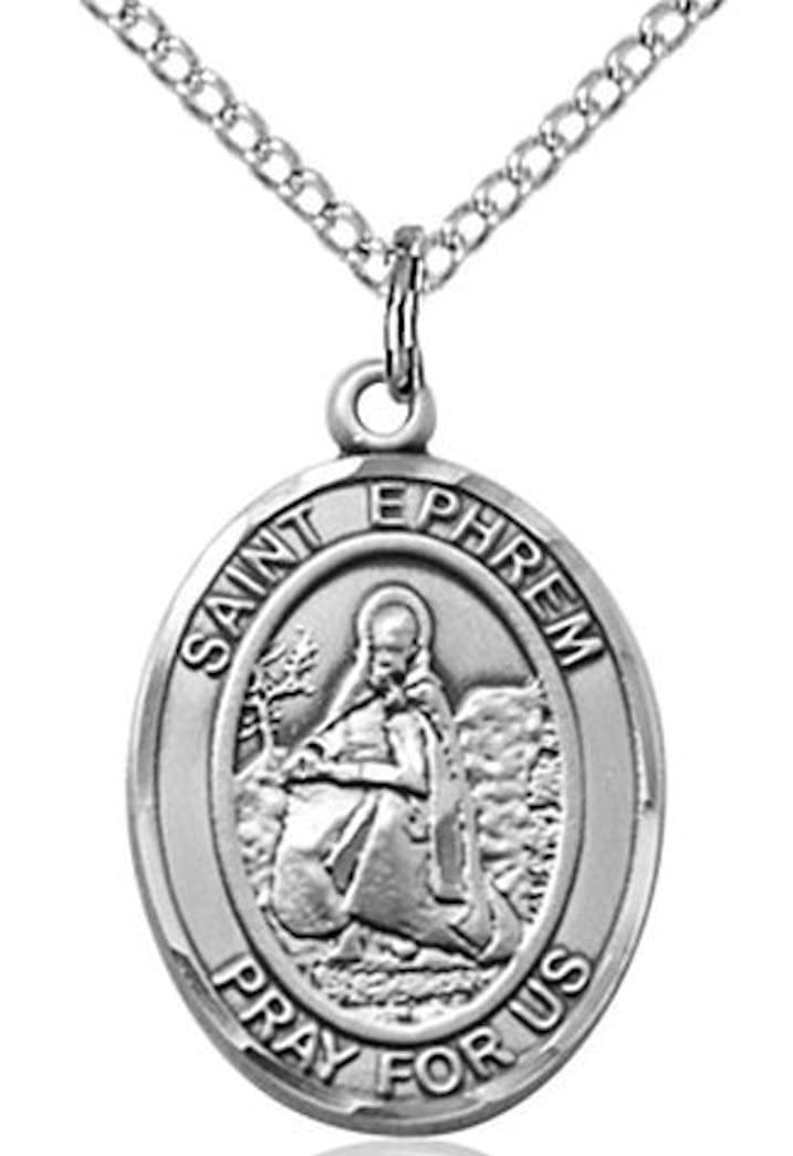 St. Ephrem Medal in Fine Pewter, 3/4" tall, Your Choice of Chain # 17028