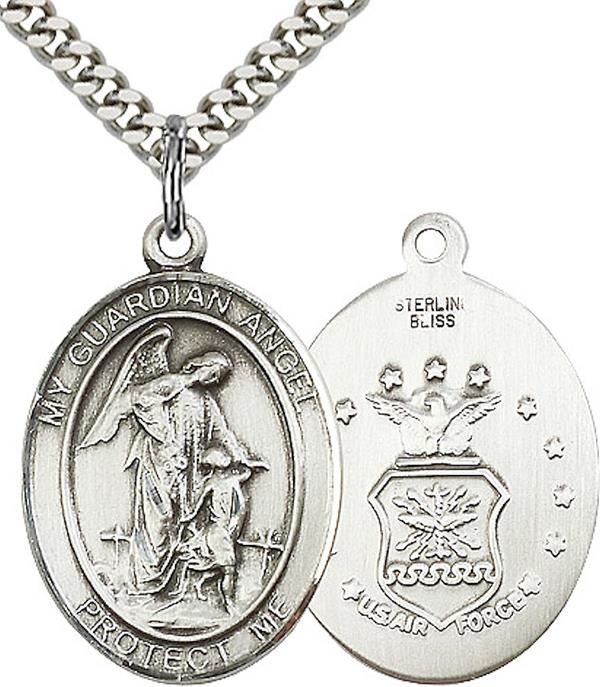 Guardian Angel / Air Force Medal, 3/4" tall, Sterling Silver, Your Choice of Chain, # 2343