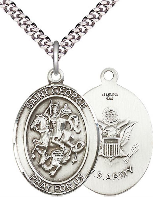 St. George / Army Medal, 1" tall, Sterling Silver, Your Choice of Chain, # 2362
