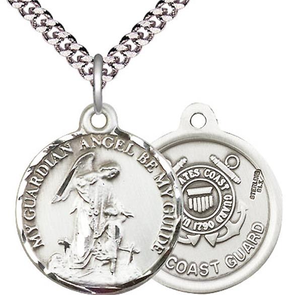 Guardian Angel / Coast Guard Medal, 3/4" tall, Sterling Silver, Your Choice of Chain, # 2372