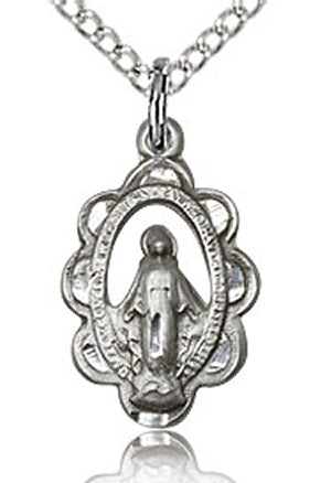 Miraculous Medal, Pierced, 5/8", Sterling, Your Choice of Chain # 2382