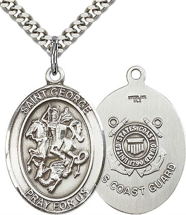 St. George / Coast Guard Medal, 3/4" tall, Sterling Silver, Your Choice of Chain, # 2378