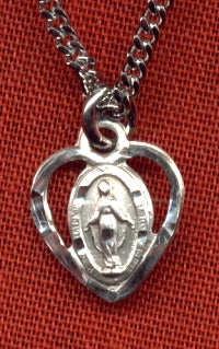 Petite 3/8" Miraculous Heart Medal Sterling, Your Choice of Chain # 2388