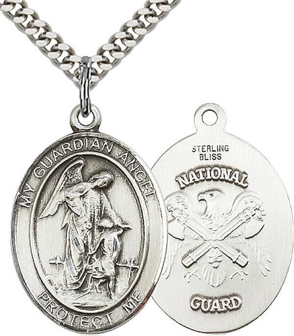 Guardian Angel / National Guard Medal, 3/4" tall, Sterling Silver, Your Choice of Chain, # 2387