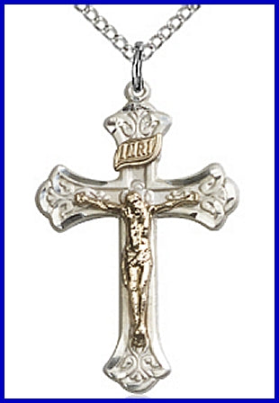 1-1/8" 14kt Gold Filled on Sterling Silver Crucifix, Your Choice of Chain, # 23968