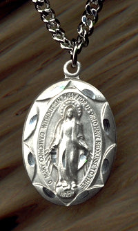 7/8 In. Miraculous Medal Scalloped, Sterling, Your Choice of Chain # 2396