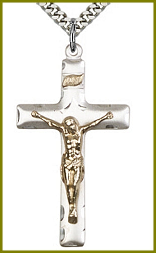 1-5/8" Gold Filled on Sterling Silver Crucifix, Your Choice of Chain, # 23974