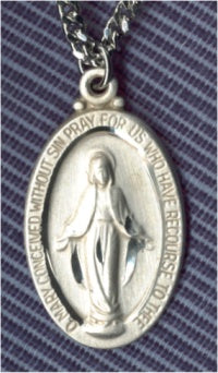 Classic Oval Miraculous Medal 1-1/16" Sterling Silver, your Choice of Chain # 2397