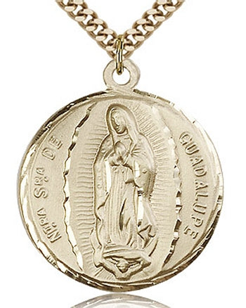 1-1/8" 14kt Gold Filled Spanish Our Lady of Guadalupe Medal, Nuestra Senora de Guadalupe., Your Choice of Chain # 23997