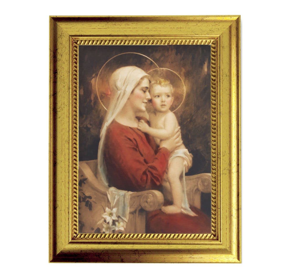 Chambers: Madonna & Child 6-3/4"x8-3/4 Antique Gold Frame with Rope Detail Lip, Textured # 27967