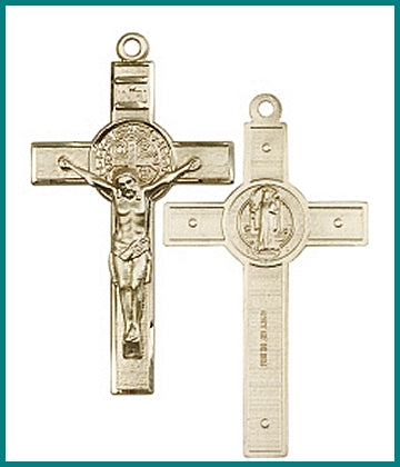 1-3/4" St. Benedict Crucifix, Solid 14kt Gold, Free Chain, # 24014