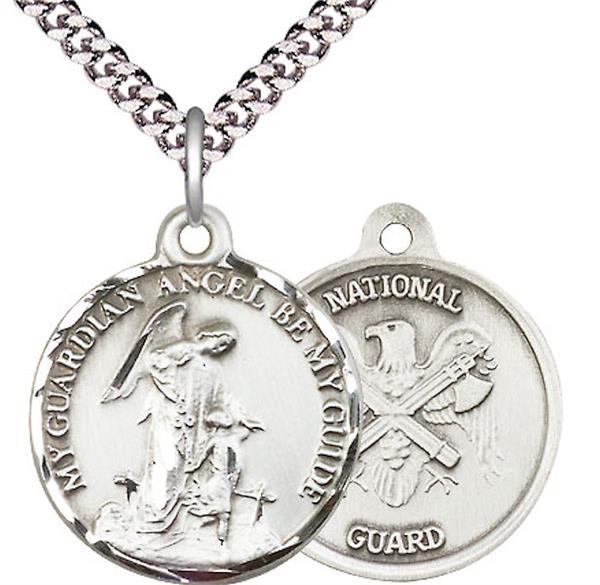Guardian Angel / National Guard Medal, 3/4" tall, Fine Pewter, Your Choice of Chain, # 2402