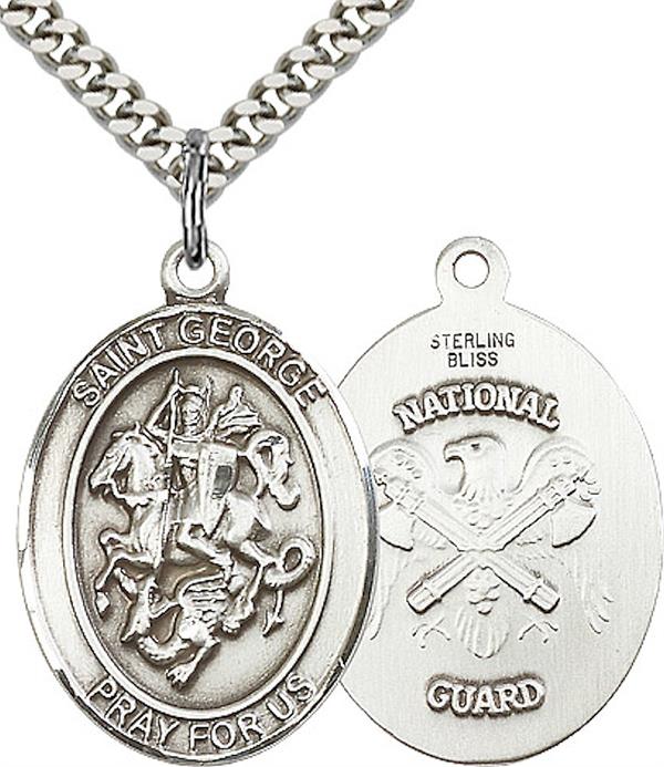 St. George / National Guard Medal, 1" tall, Sterling Silver, Your Choice of Chain, # 2405