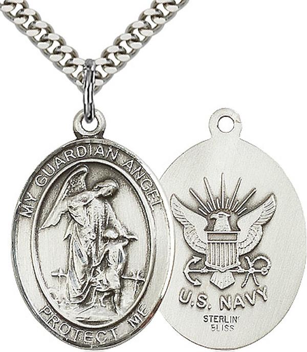 Guardian Angel / Navy Medal, 3/4" tall, Sterling Silver, Your Choice of Chain, # 2408