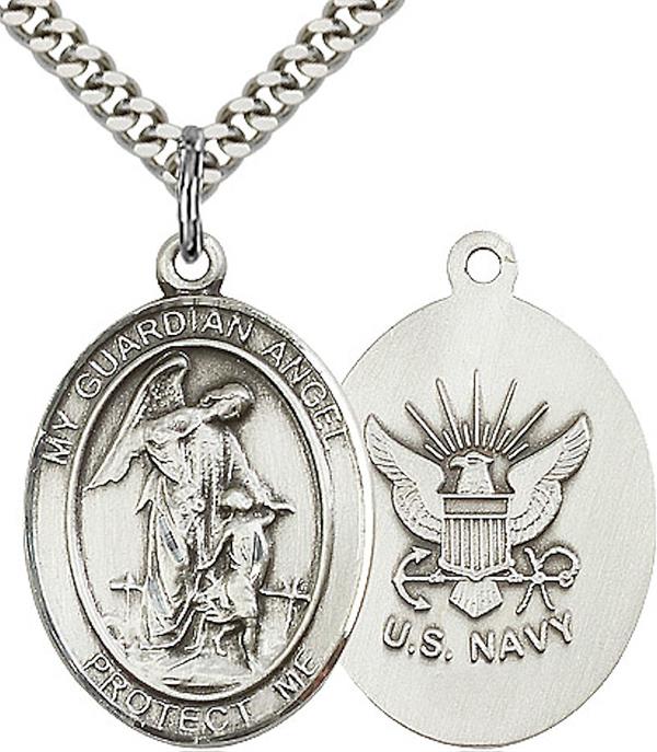 Guardian Angel / Navy Medal, 1" tall, Fine Pewter, Your Choice of Chain, # 2412