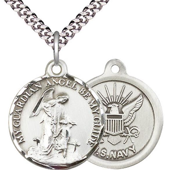 Guardian Angel / Navy Medal, 3/4" tall, Sterling Silver, Your Choice of Chain, # 2413