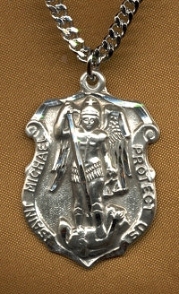 St. Michael Protect Us Sterling Medal, Your choice of chain, # 2422