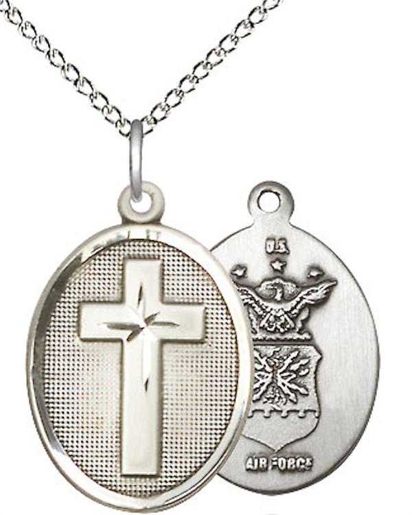 Oval Cross Air Force Medal, 3/4" tall, Fine Pewter, Your Choice of Chain, # 2438