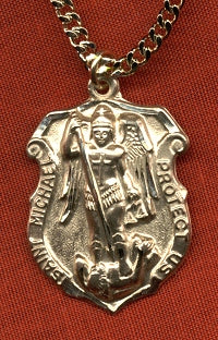 St. Michael Protect Us Gold Filled Medal, 1-1/8" tall, Your Choice of Chain # 2441
