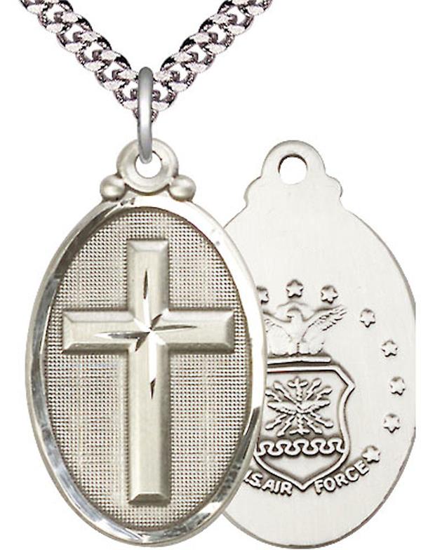 Air Force Oval Cross Medal, 1-1/8" tall, Fine Pewter, Your Choice of Chain, # 2449
