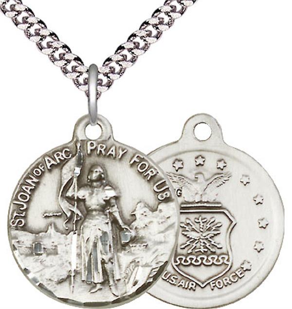 St. Joan of Arc Air Force Medal, 13/16" dia., Sterling Silver, Your Choice of Chain, # 2451
