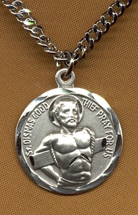St. Dismas Medal, Sterling Silver, 13/16", Your choice of chain, # 2455