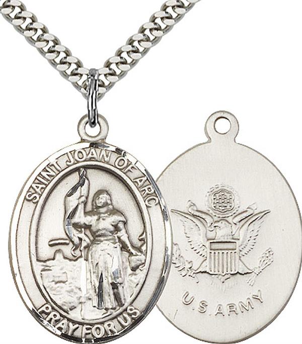 St. Joan of Arc Army Medal, 3/4" tall, Fine Pewter, Your Choice of Chain, # 2461