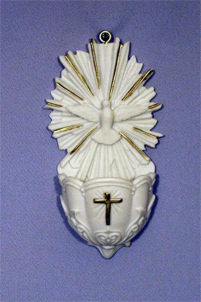Holy Spirit Holy Water Fonts, White with Gold Highlights, 5", 3-Count Value Pack, 24618