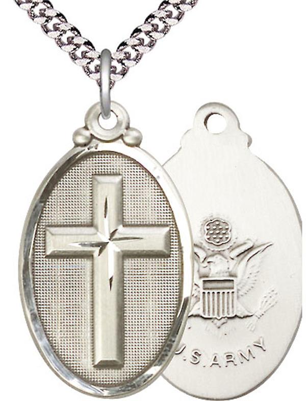 Army Oval Cross Medal, 1-1/8" tall, Fine Pewter, Your Choice of Chain, # 2464